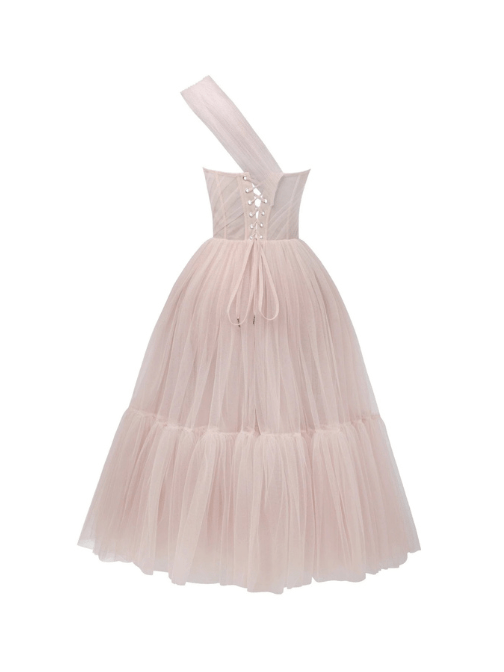 One - Shoulder Cocktail Tulle Dress Pink by Milla - Rental Hong Kong