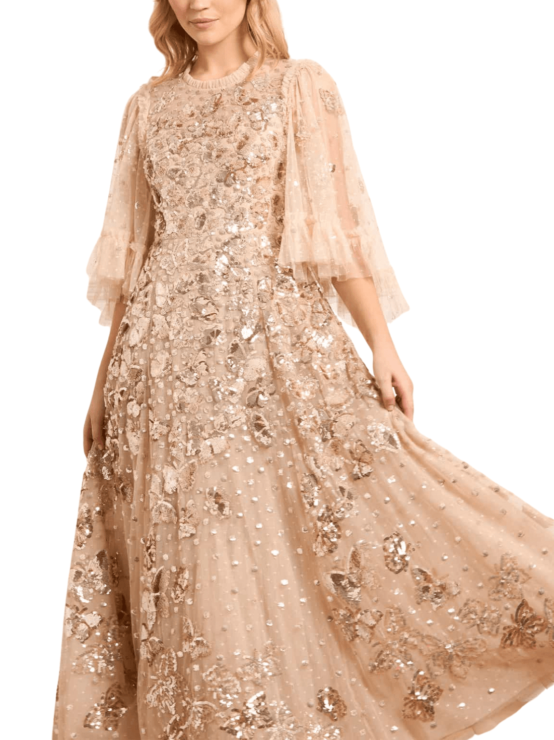 Papillon Ankle Gown Champagne by Needle & Thread - Rental Hong Kong