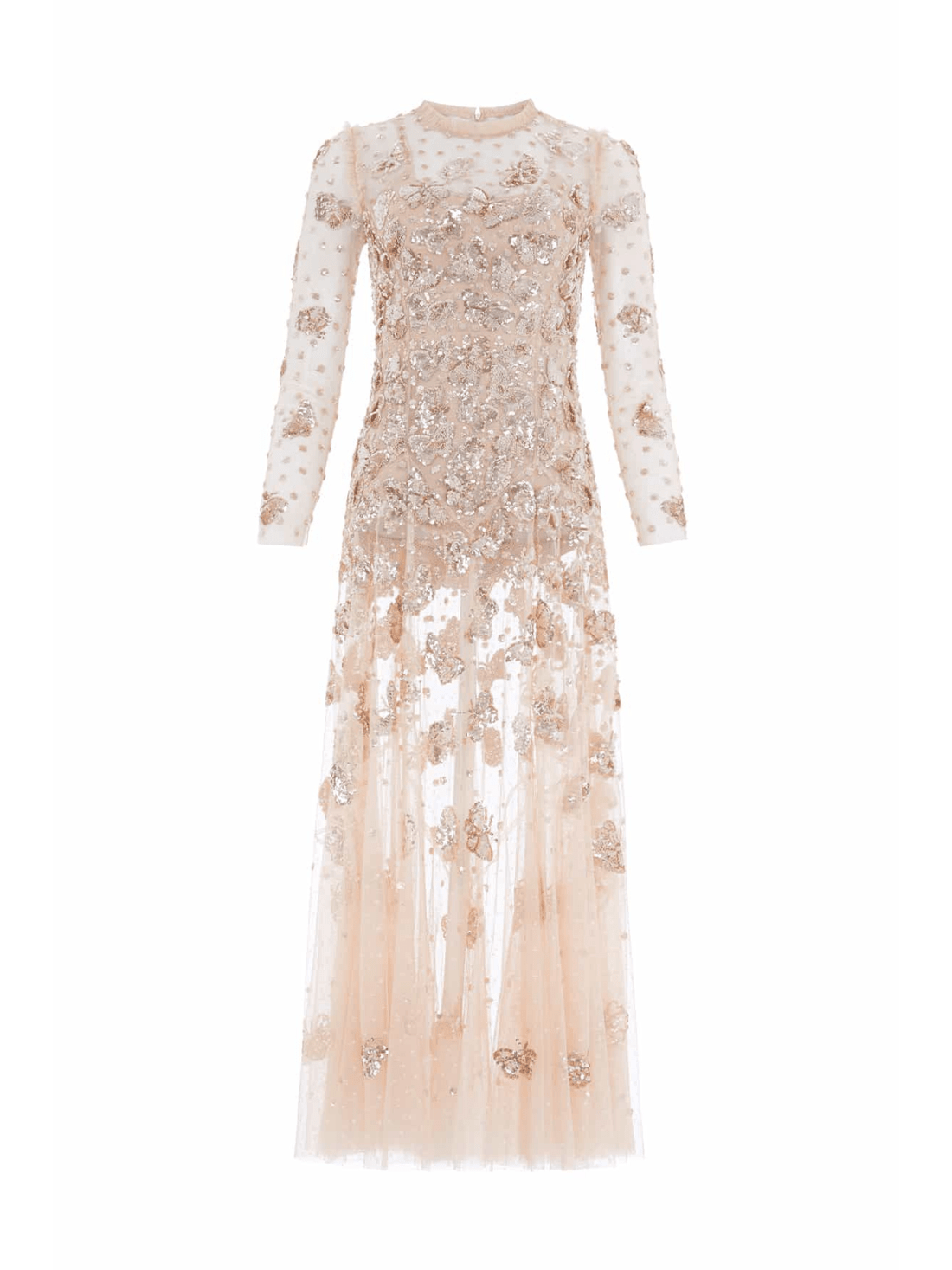 Papillon Sheer Ankle Gown Champagne by Needle & Thread - Rental Hong Kong