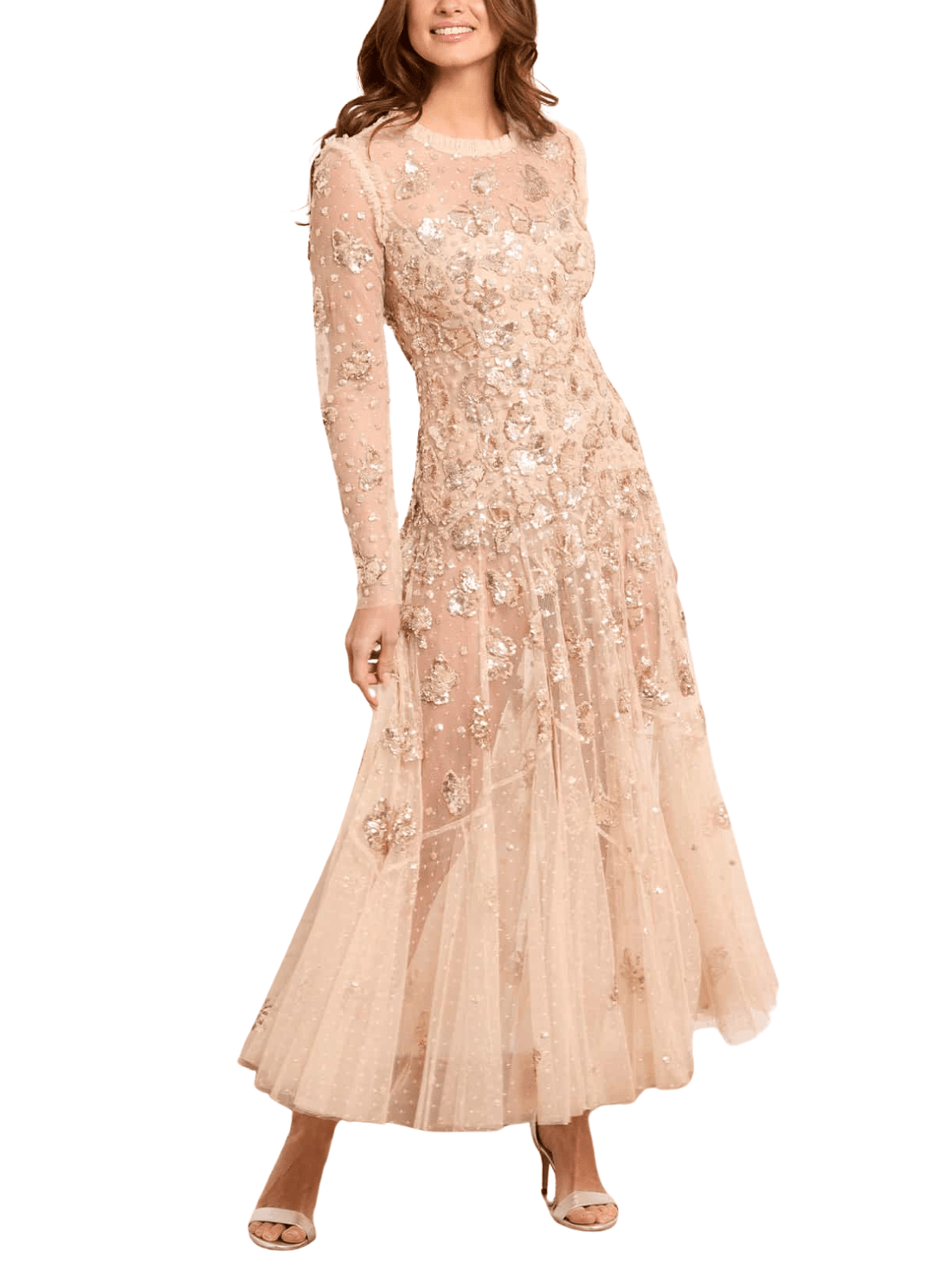 Papillon Sheer Ankle Gown Champagne by Needle & Thread - Rental Hong Kong