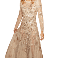 Papillon Sheer Ankle Gown Champagne by Needle & Thread - Rental Hong Kong