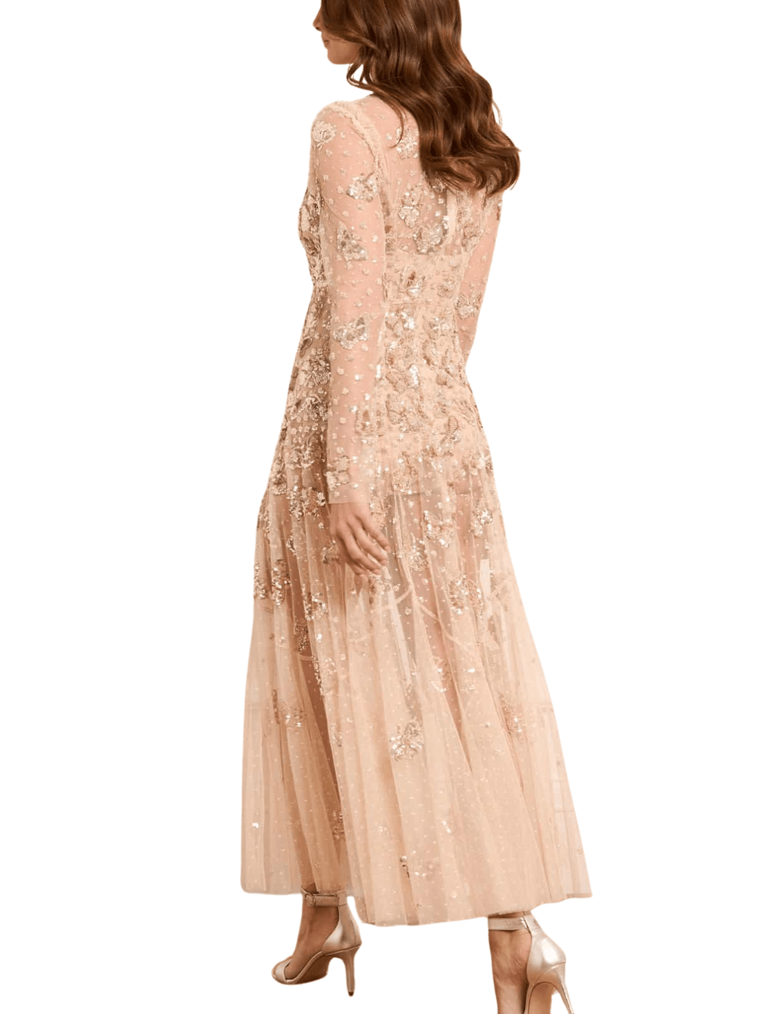 Papillon Sheer Ankle Gown Champagne by Needle & Thread - Rental Hong Kong