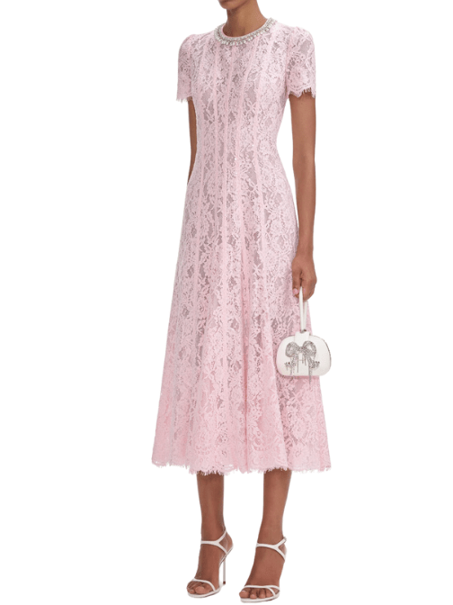 Pink Lace Embellished Midi Dress Pink by Self Portrait - Rental Hong Kong