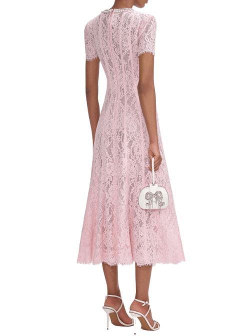 Pink Lace Embellished Midi Dress Pink by Self Portrait - Rental Hong Kong