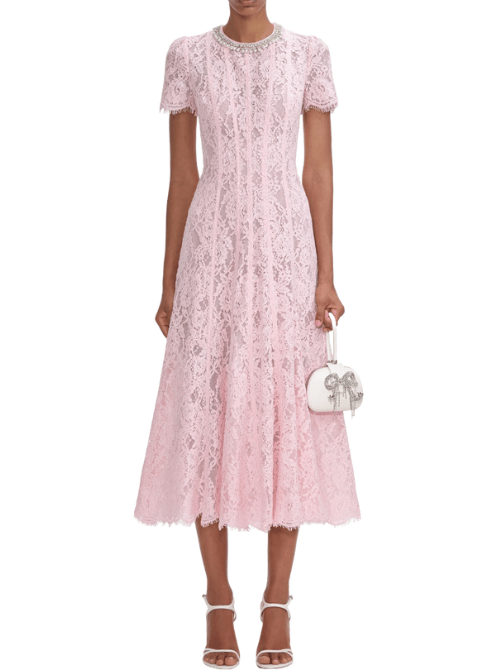 Pink Lace Embellished Midi Dress Pink by Self Portrait - Rental Hong Kong