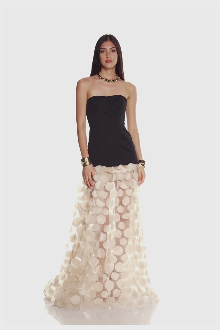 Harper Strapless Black and Beige Gown Black