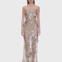 Tiffany Sequin Floral Farah Strapless Maxi Dress