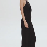 Classical Black Halterneck Satin Maxi Dress
