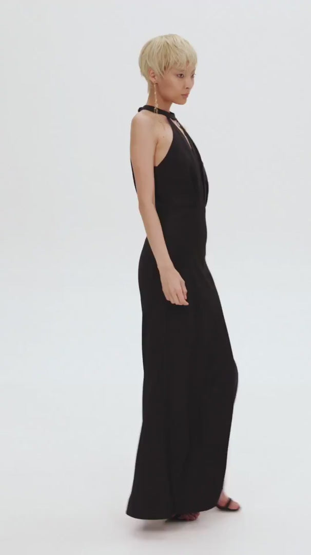 Classical Black Halterneck Satin Maxi Dress