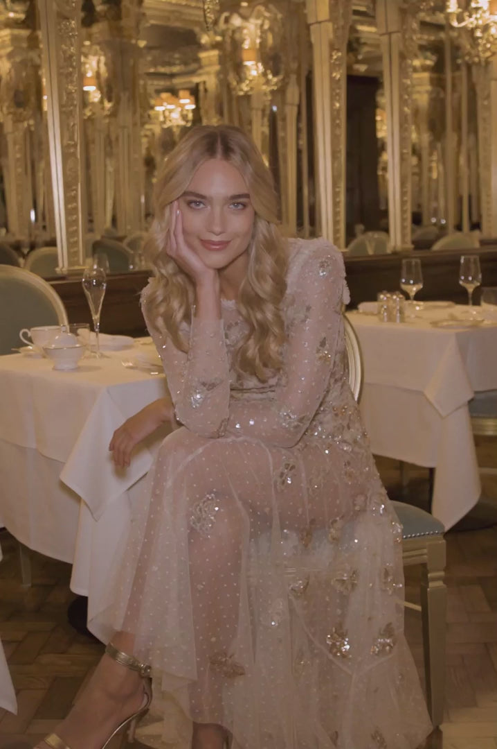 Papillon Sheer Ankle Gown Champagne