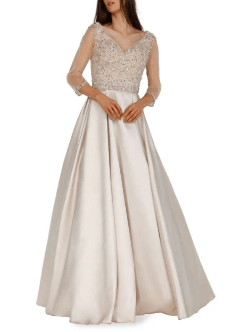Prom Embellished Satin Ball Gown Champagne by Terani Couture - Rental Hong Kong