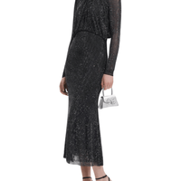 Rhinestone Mesh Long Sleeve Midi Dress Black by Self Portrait - Rental Hong Kong