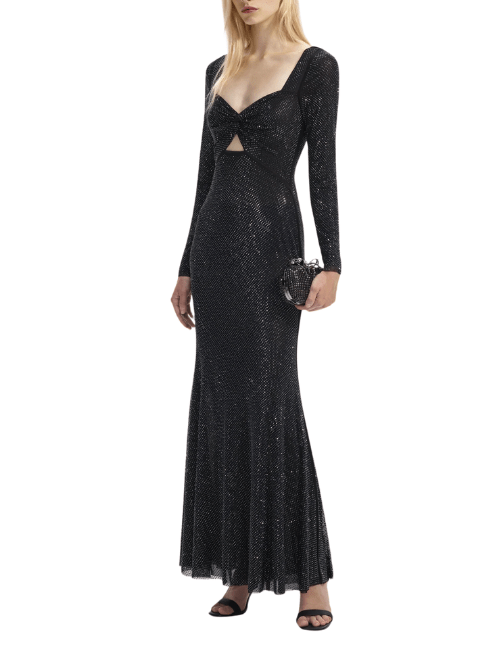 Rhinestone Mesh Sweetheart Midi Dress Black by Self Portrait - Rental Hong Kong