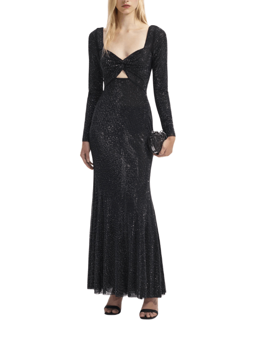 Rhinestone Mesh Sweetheart Midi Dress Black by Self Portrait - Rental Hong Kong