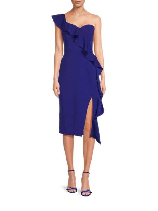 Ruffle Cocktail Midi Dress Blue by Aidan Mattox - Rental Hong Kong