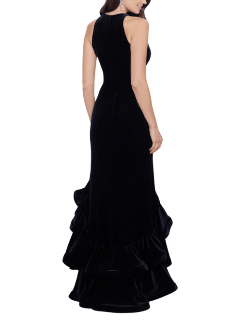 Ruffle Tier Velvet Dress Black by Betsy and Adam - Rental Hong Kong