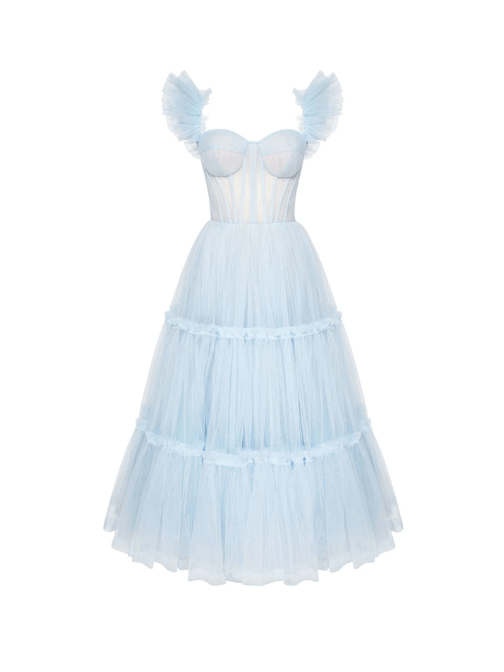 Ruffled Tulle Midi Dress Blue by Milla - Rental Hong Kong