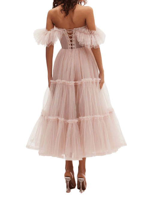 Ruffled Tulle Midi Dress Pink by Milla - Rental Hong Kong