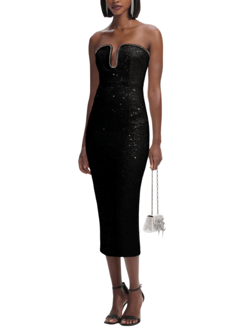 Sequin Boucle Midi Dress Black by Self Portrait - Rental Hong Kong