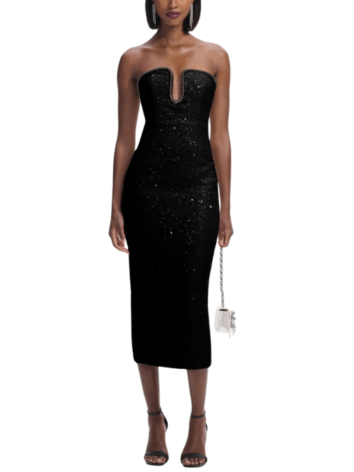 Sequin Boucle Midi Dress Black by Self Portrait - Rental Hong Kong