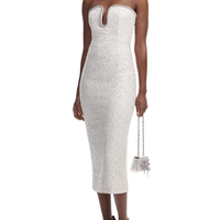 Sequin Boucle Strapless Midi Dress White by Self Portrait - Rental Hong Kong