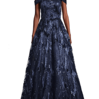 Sequin - Embroidered Off - The - Shoulder Gown Blue by Basix - Rental Hong Kong