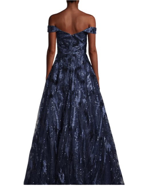Sequin - Embroidered Off - The - Shoulder Gown Blue by Basix - Rental Hong Kong
