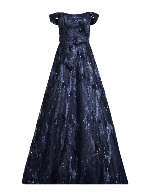 Sequin - Embroidered Off - The - Shoulder Gown Blue by Basix - Rental Hong Kong