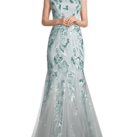 Sequined Godet Gown Green by Basix - Rental Hong Kong