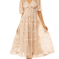 Shimmer Primrose Midi Dress Champagne by Needle & Thread - Rental Hong Kong