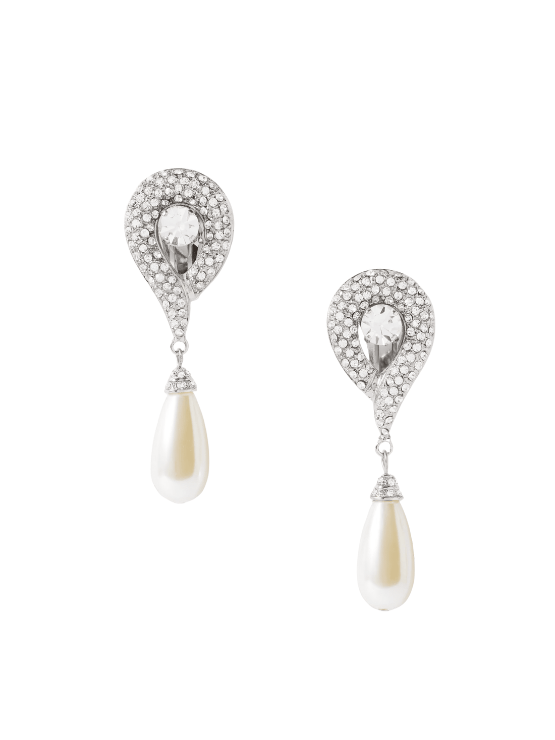 Silver Crystal Faux - Pearl Clip Earrings by Alessandra Rich - Rental Hong Kong