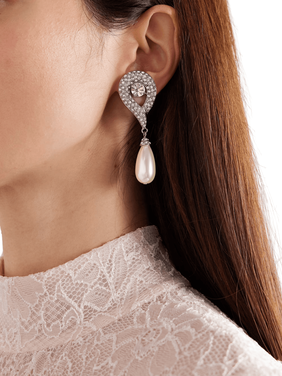 Silver Crystal Faux - Pearl Clip Earrings by Alessandra Rich - Rental Hong Kong