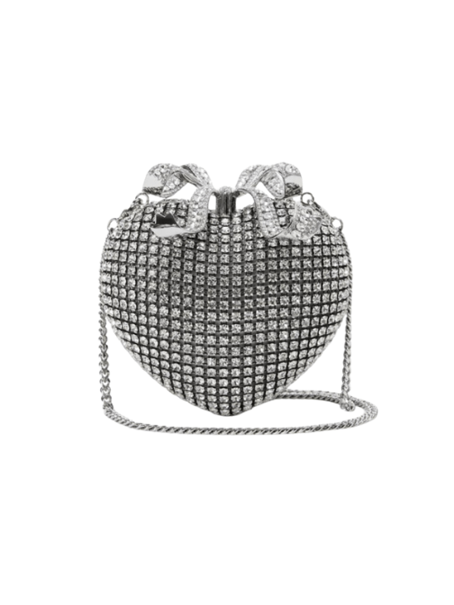 Silver Crystal Heart Clutch Silver by Self Portrait - Rental Hong Kong