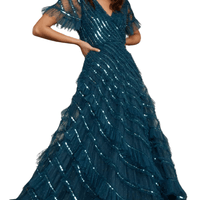 Spiral Sequin V - Neck Ankle Gown by Needle & Thread - Rental Hong Kong