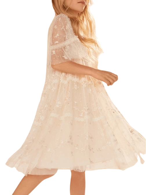 Sweetheart Lace Kids Dress Champagne by Needle & Thread - Rental Hong Kong