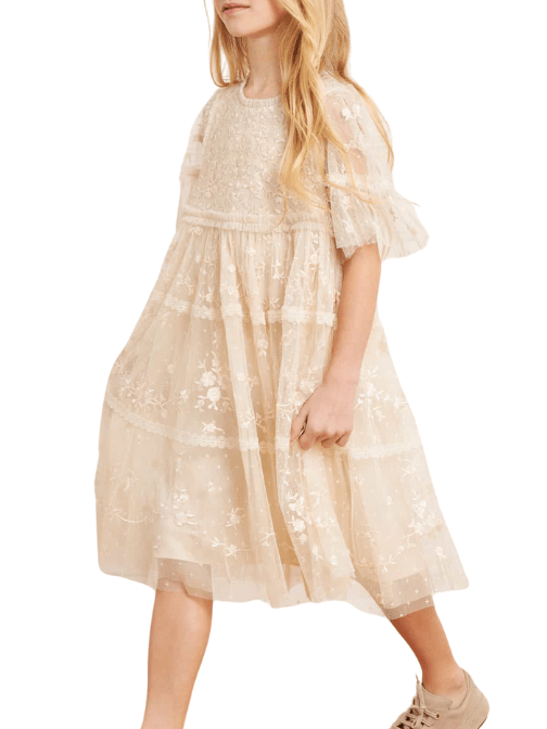 Sweetheart Lace Kids Dress Champagne by Needle & Thread - Rental Hong Kong