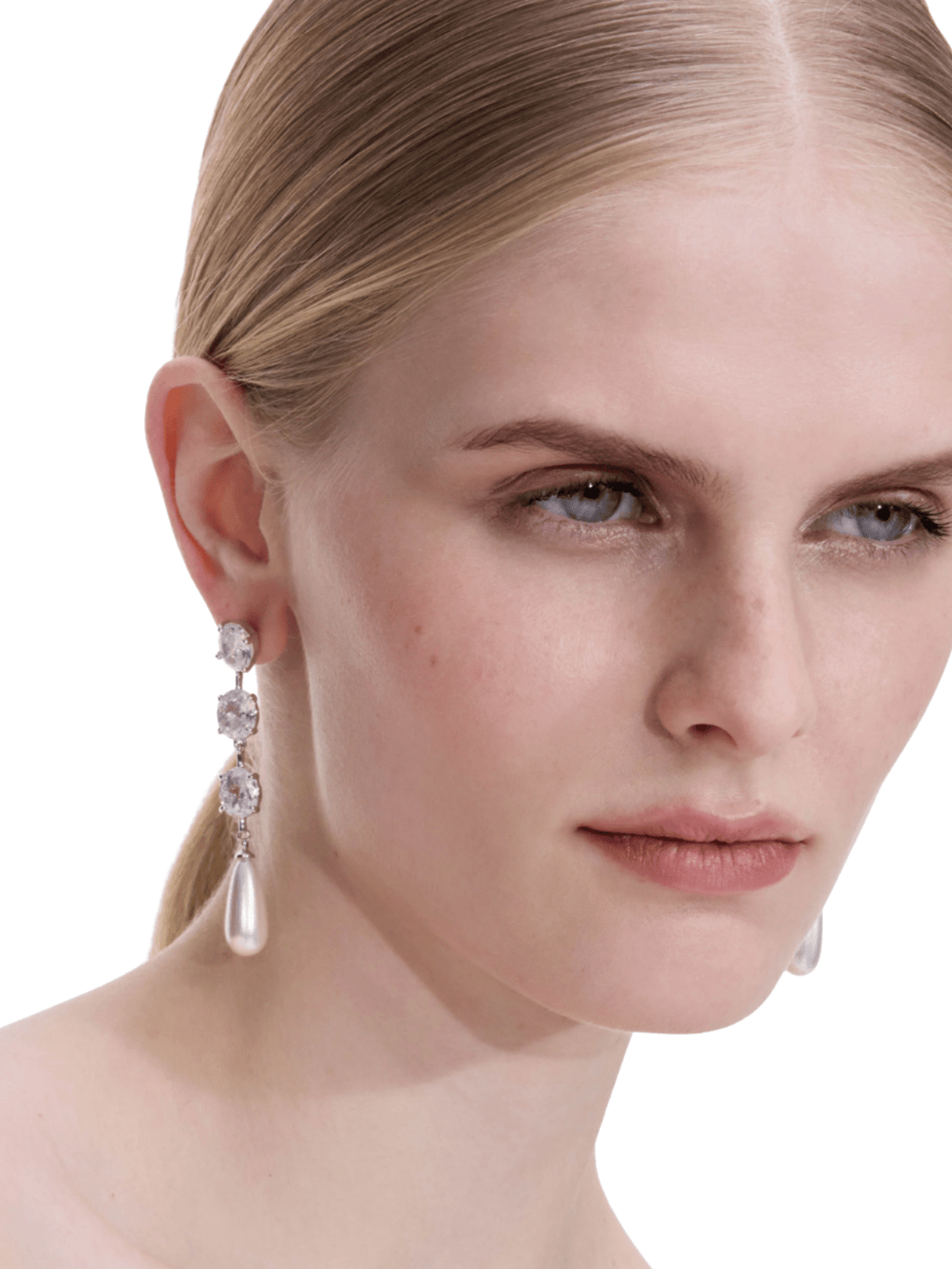 Tiered Crystal Pearl Droplet Earrings Silver by Self Portrait - Rental Hong Kong