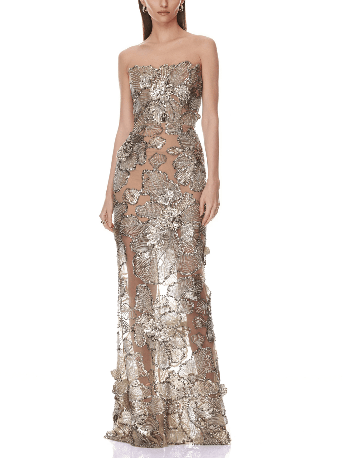Tiffany Sequin Floral Farah Strapless Maxi Dress by Bronx and Banco - Rental Hong Kong
