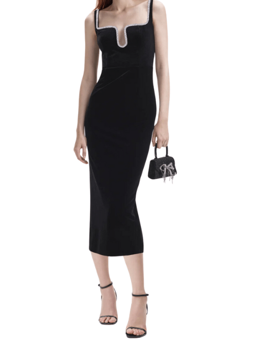 Velvet Midi Dress Black by Self Portrait - Rental Hong Kong