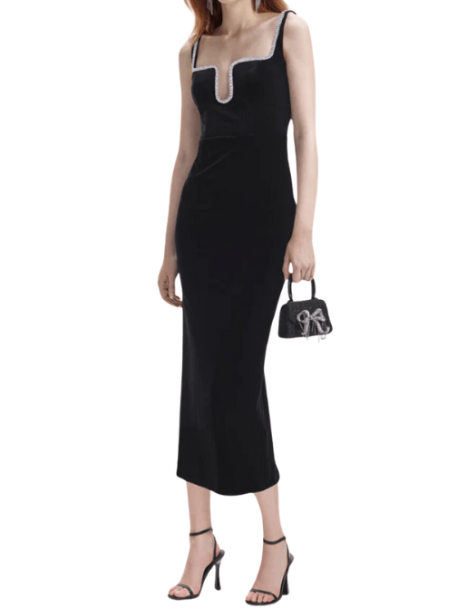 Velvet Midi Dress Black by Self Portrait - Rental Hong Kong