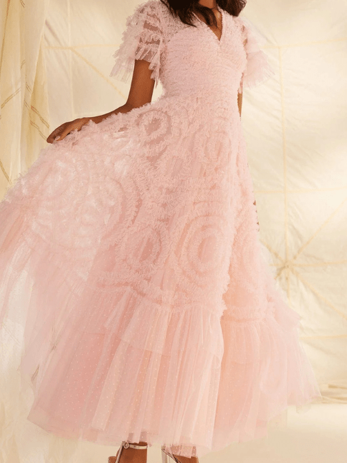 Verity Ruffle V - Neck Gown by Needle & Thread - Rental Hong Kong