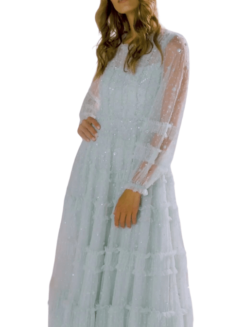 Violet Shimmer Ankle Gown by Needle & Thread - Rental Hong Kong